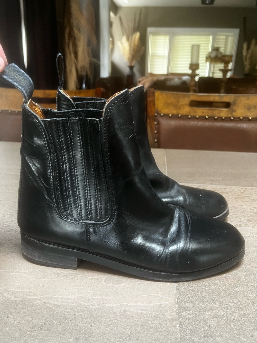 PFIFF Black Leather Pull On Ankle Riding Boots Size 41